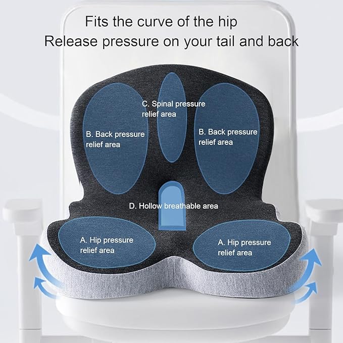 Seat Cushion w/Lumbar Support Pillow for Back & Sciatica Pain Relief