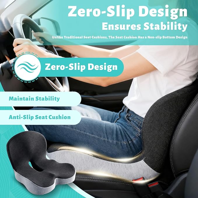 Seat Cushion w/Lumbar Support Pillow for Back & Sciatica Pain Relief